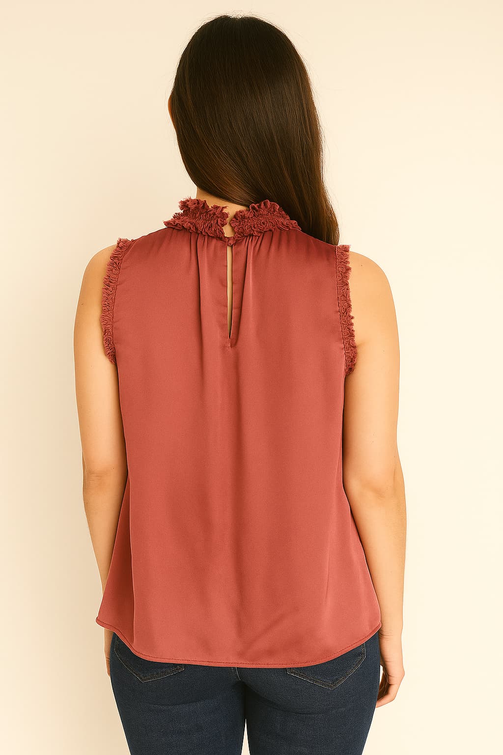ZARA Ruffle Mock-Neck Sleeveless Blouse Original