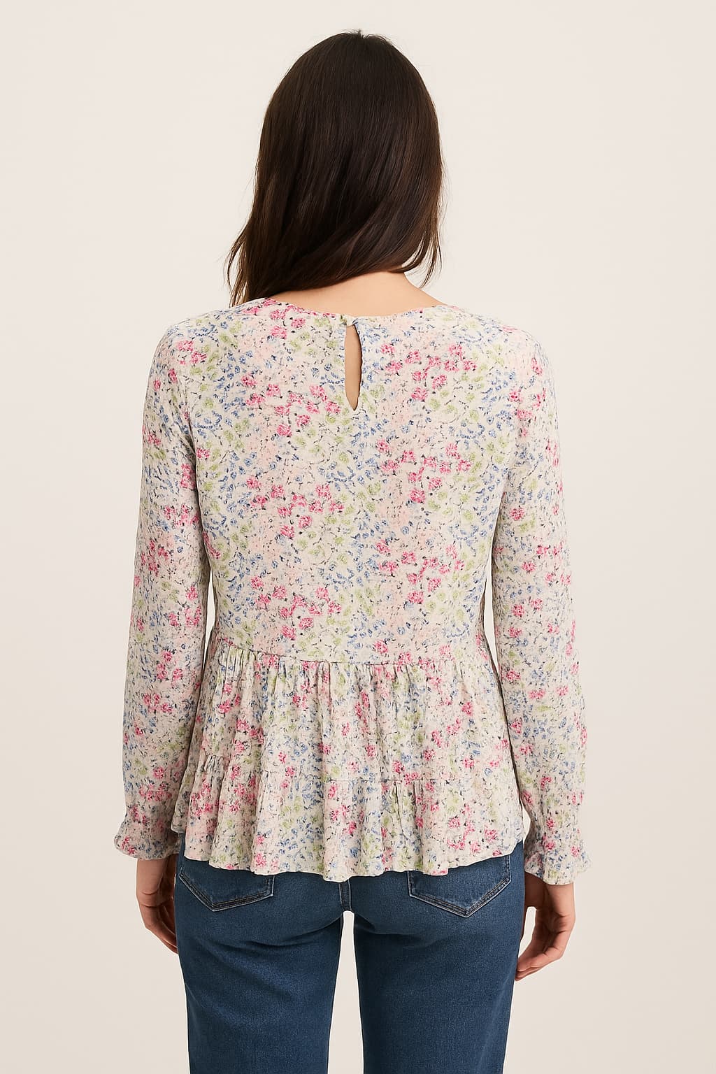 Jane and Delancey Long Sleeve Floral Peplum Blouse Original