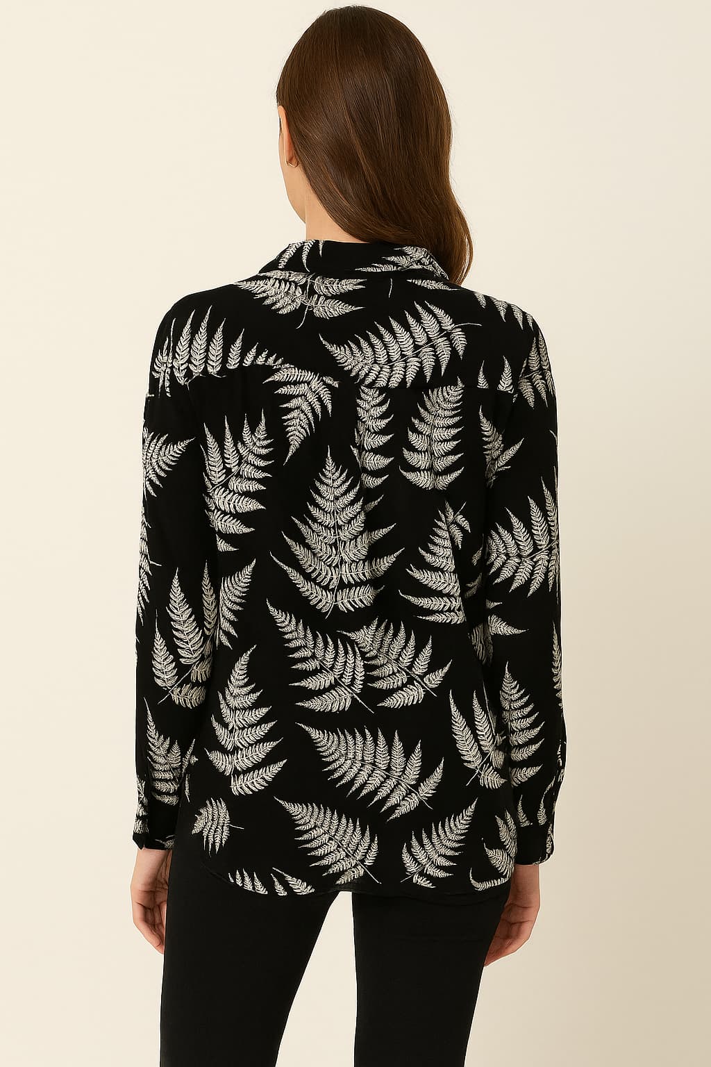H&M Black Leaf-Print Button-Up Shirt Original