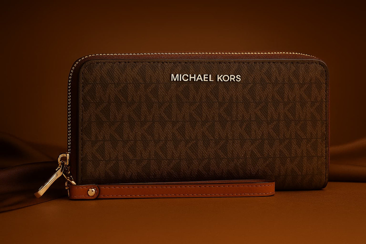 Michael Kors Jet Set Travel Wristlet Wallet in Signature Brown Original