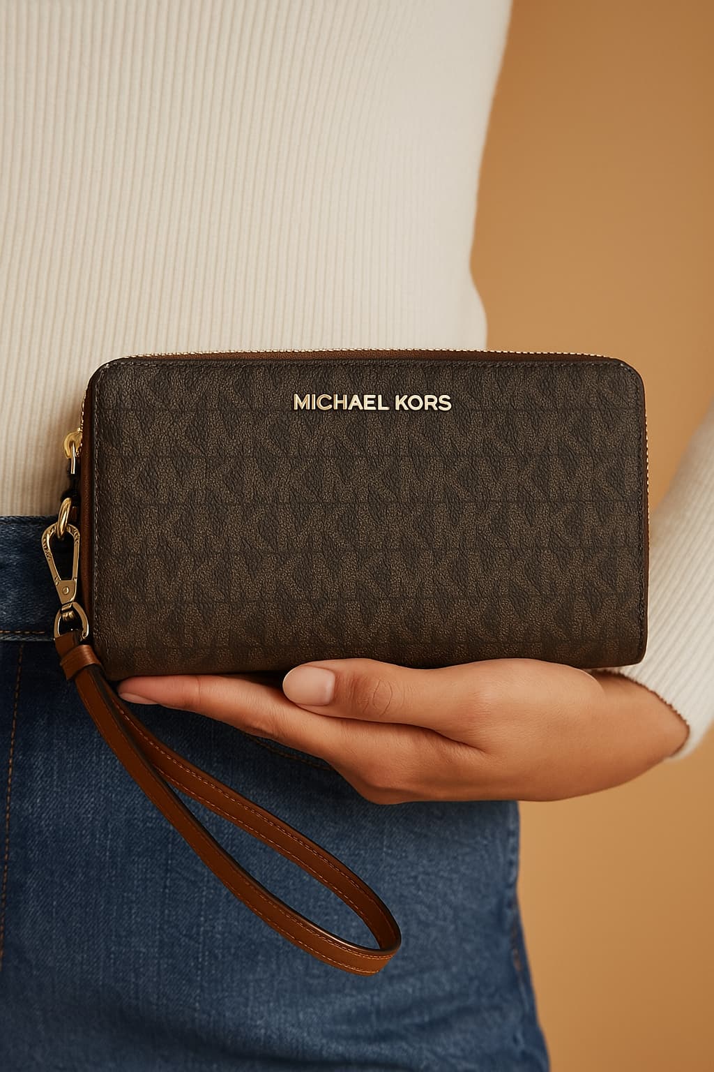 Michael Kors Jet Set Brown Signature Wristlet