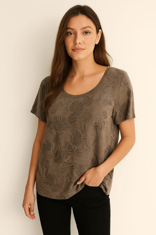 DKNY JEANS Tropical Print Scoop Neck Tee Original