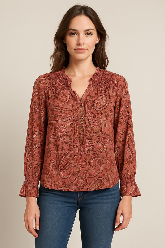 Daniel Rainn Women’s Paisley Ruffle Blouse Original