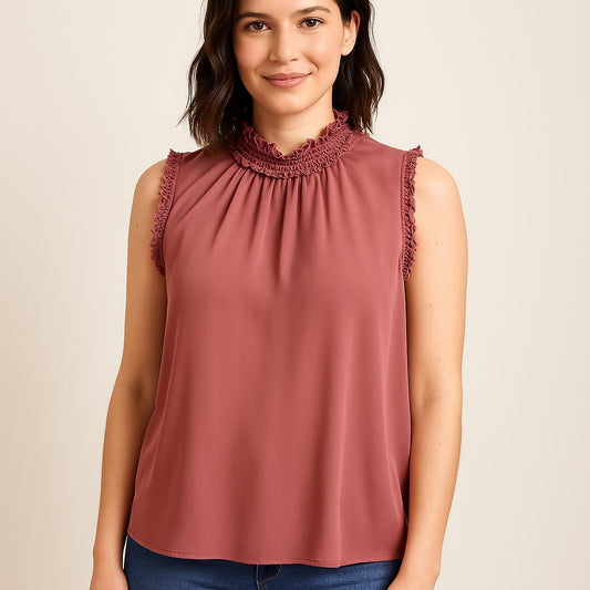 ZARA Ruffle Mock-Neck Sleeveless Blouse Original