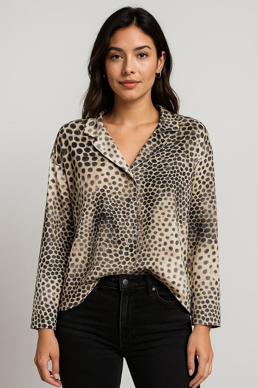 ALFANI Animal Dot Print Satin Blouse
