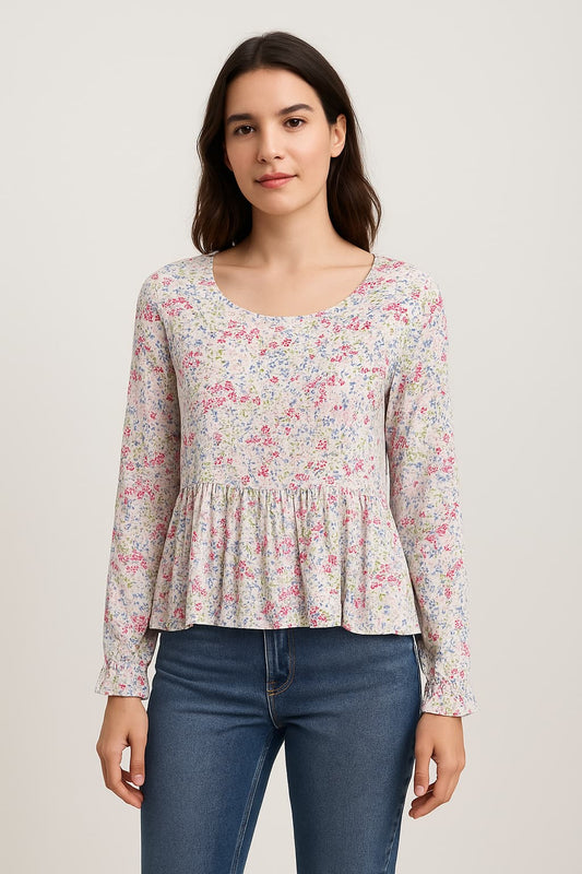 Jane and Delancey Long Sleeve Floral Peplum Blouse Original