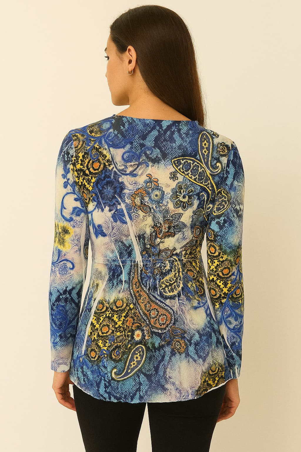 Notations Multi-Colored Boho Print Ruched Top Original
