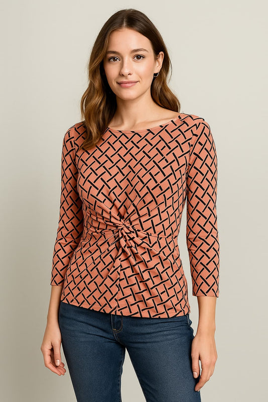 Liz Claiborne Printed Gathered-Waist Top Original