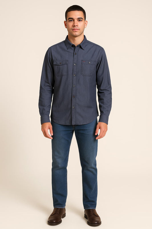 Thread & Cloth Indigo Herringbone Button-Up Shirt Original