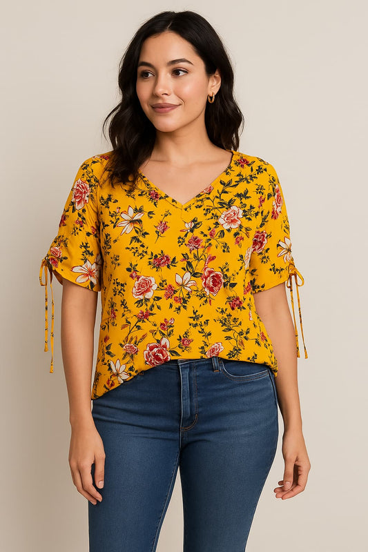 Speed Limit MPH Women’s Floral Ruched Sleeve Blouse Original
