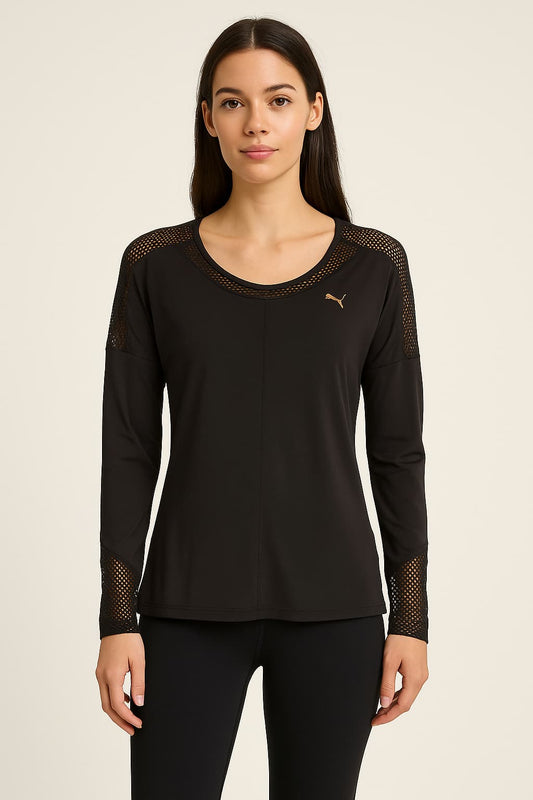 Puma Women's Black Mesh Panel Long Sleeve Top Original