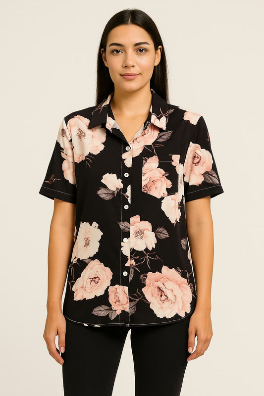 SHEIN Women’s Floral Print Short Sleeve Button-Up Shirt Original