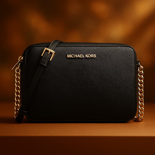 Michael Kors Jet Set Black Leather Crossbody Bag Original