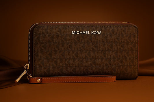 Michael Kors Jet Set Travel Wristlet Wallet in Signature Brown Original