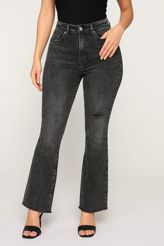 Fashion Nova Women's Black Acid-Wash Flare Jeans