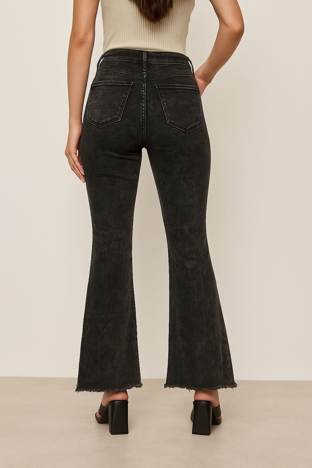 Fashion Nova Women's Black Acid-Wash Flare Jeans